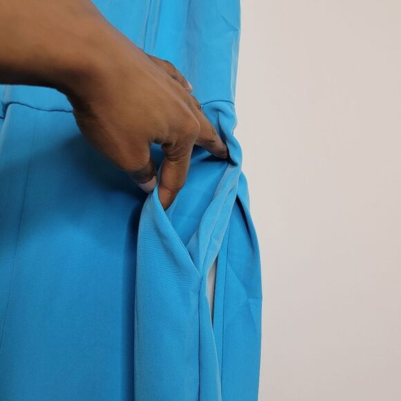 New York and Company Blue Belted Halterneck Wide-Leg Jumpsuit - Picture 3 of 8